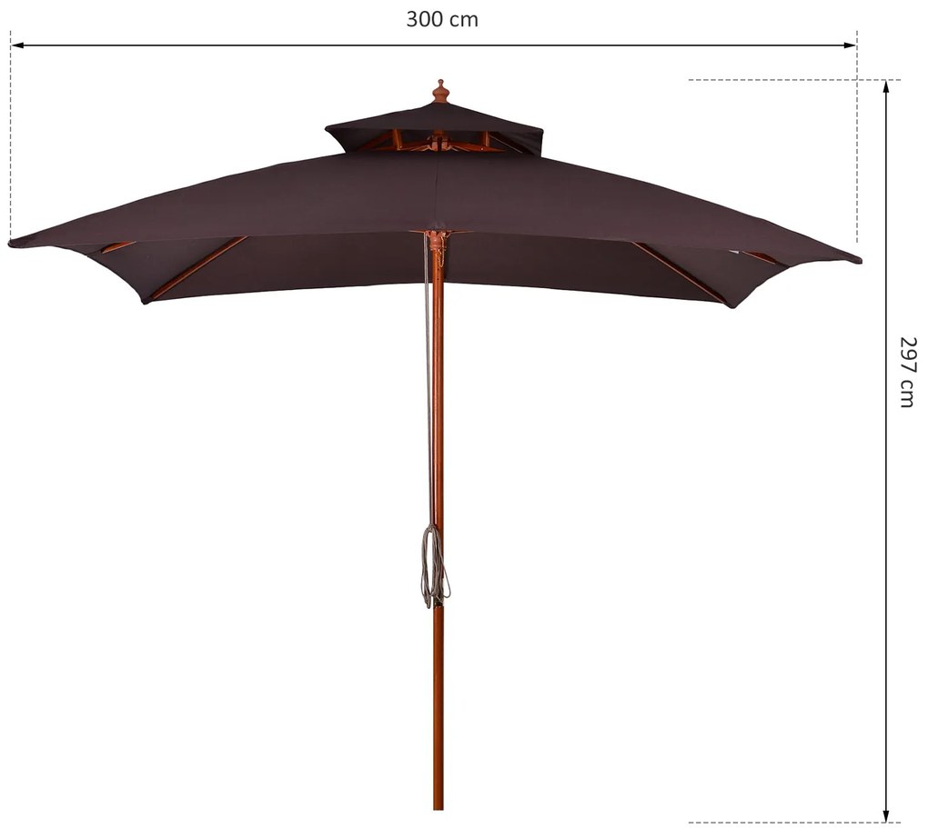 Chapéu de Sol de Jardim com Teto Duplo Sistema de Polia Toldo de Polié