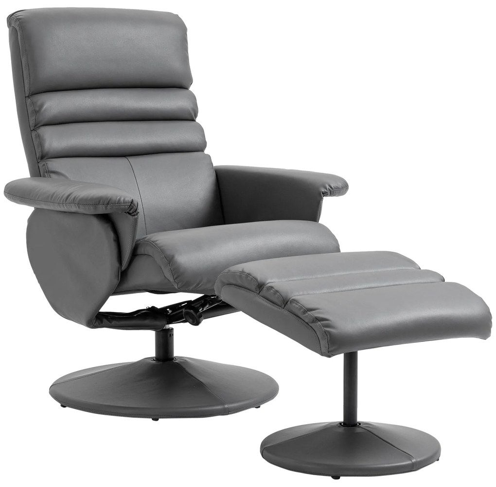 Poltrona Relax com Apoio para os Pés Estofada em PU Poltrona Relax Reclinável até 135° e Giratória 360° com Encosto Ajustável para Sala de Estar Dormi