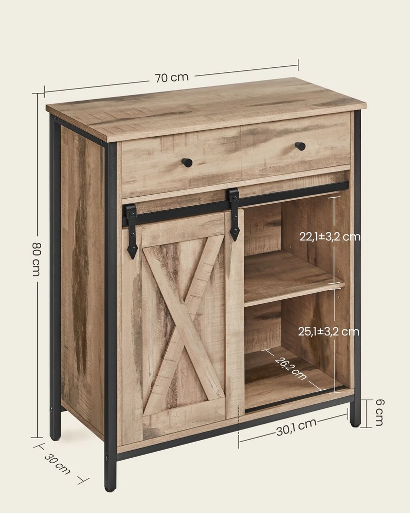Armário de cozinha com porta de correr 30 x 70 x 80 cm estilo casa de campo Carvalho castanho-preto