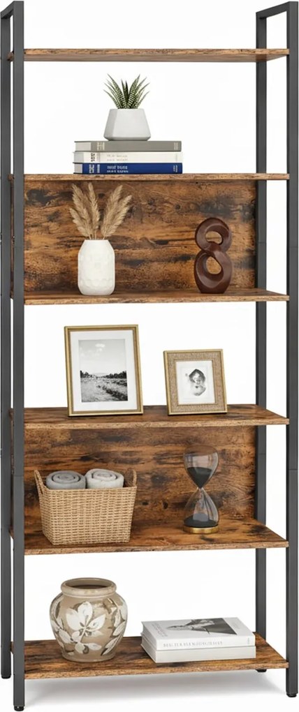 Estante para livros com 6 prateleiras, estante de arrumação 60 x 24 x 186 cm castanho-preto
