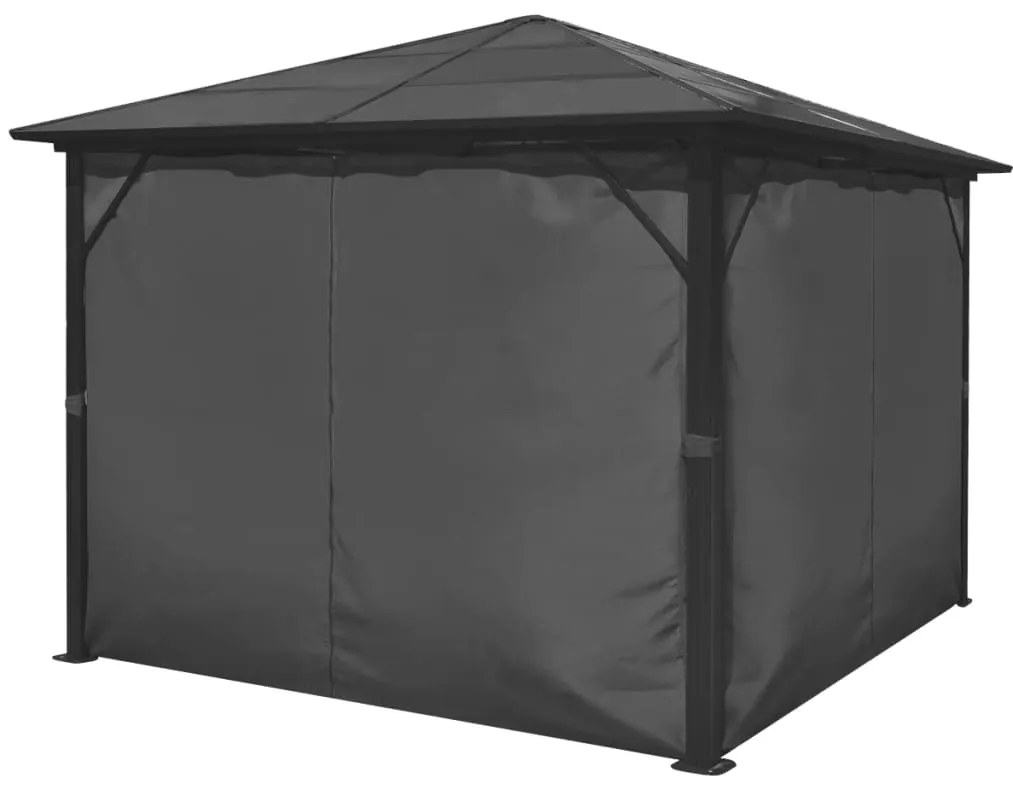Gazebo com cortina 300x300 cm alumínio antracite