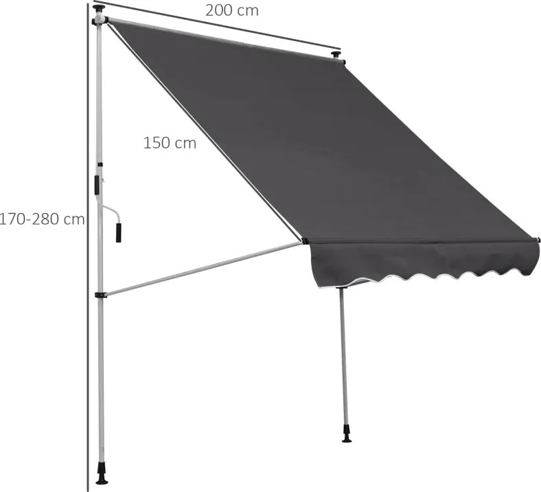 Toldo Portátil com Manivela e Altura Regulável - 200x150x170-280cm - C