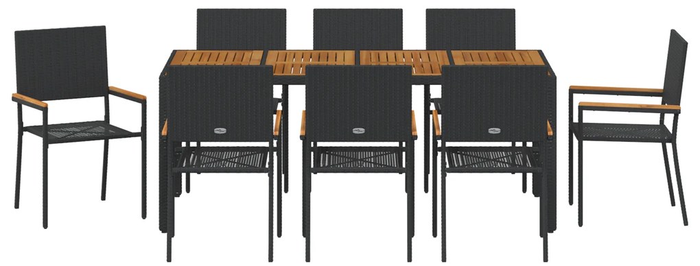 Conjunto de Jantar de Jardim vidaXL 9 Peças Polirattan Preto