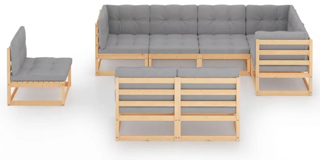 8 pcs conjunto lounge de jardim c/ almofadões pinho maciço