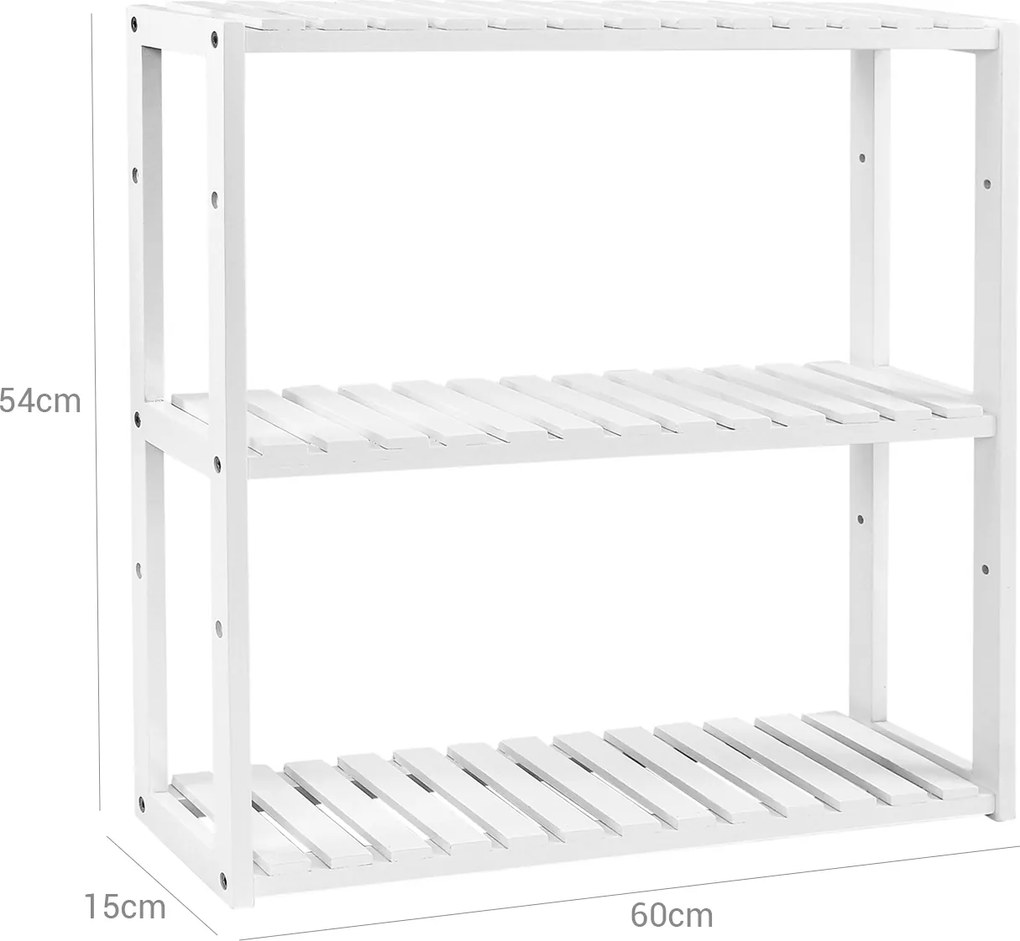 Estante de bambu com 3 prateleiras 60 x 54 x 15 cm Branco