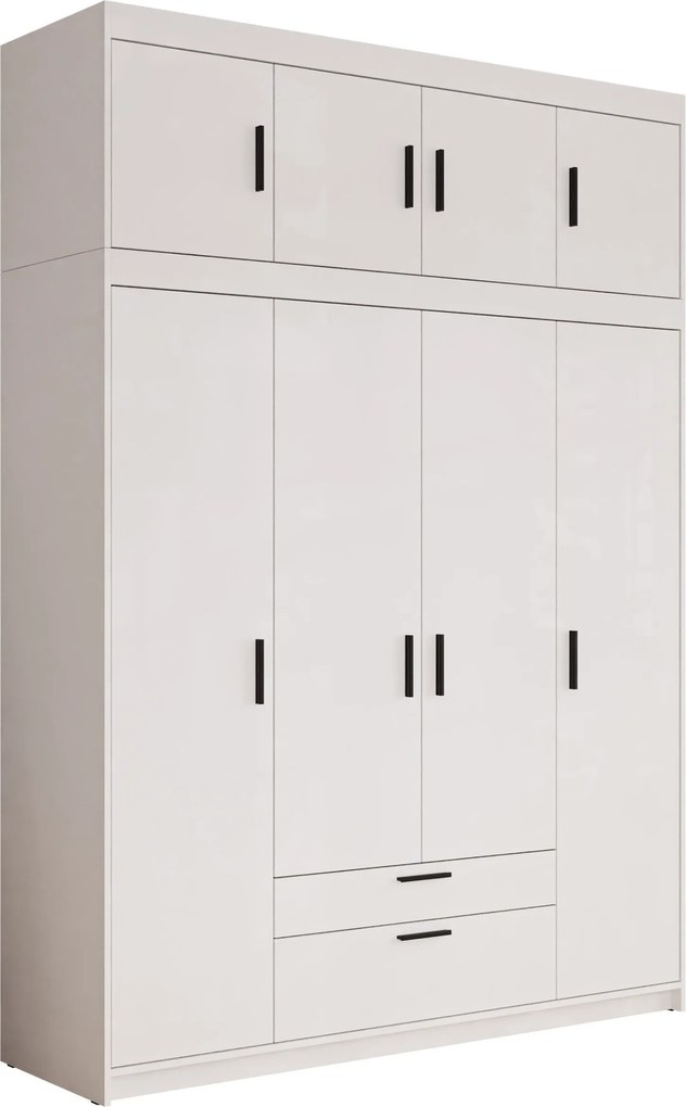 Roupeiro Novduni 106, Branco, 246x177x53cm, 178 kg, Portas para roupeiro: Com dobradiças, Número de prateleiras: 8, Número de prateleiras: 8