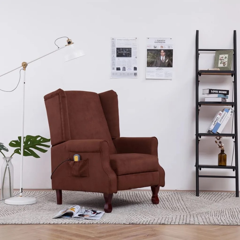 282214 vidaXL Poltrona de massagens reclinável tecido castanho
