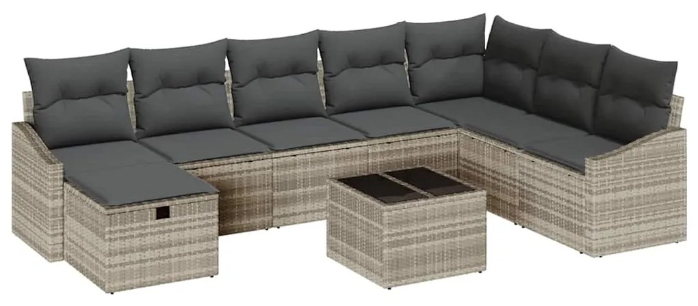 Conjunto de Sofá de Jardim de 9 peças com Almofadas Cinza Claro Polira