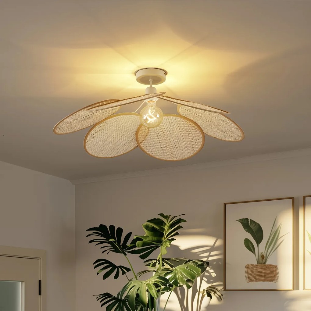 Plafon Japandi creme com abajur de linho - Aisha