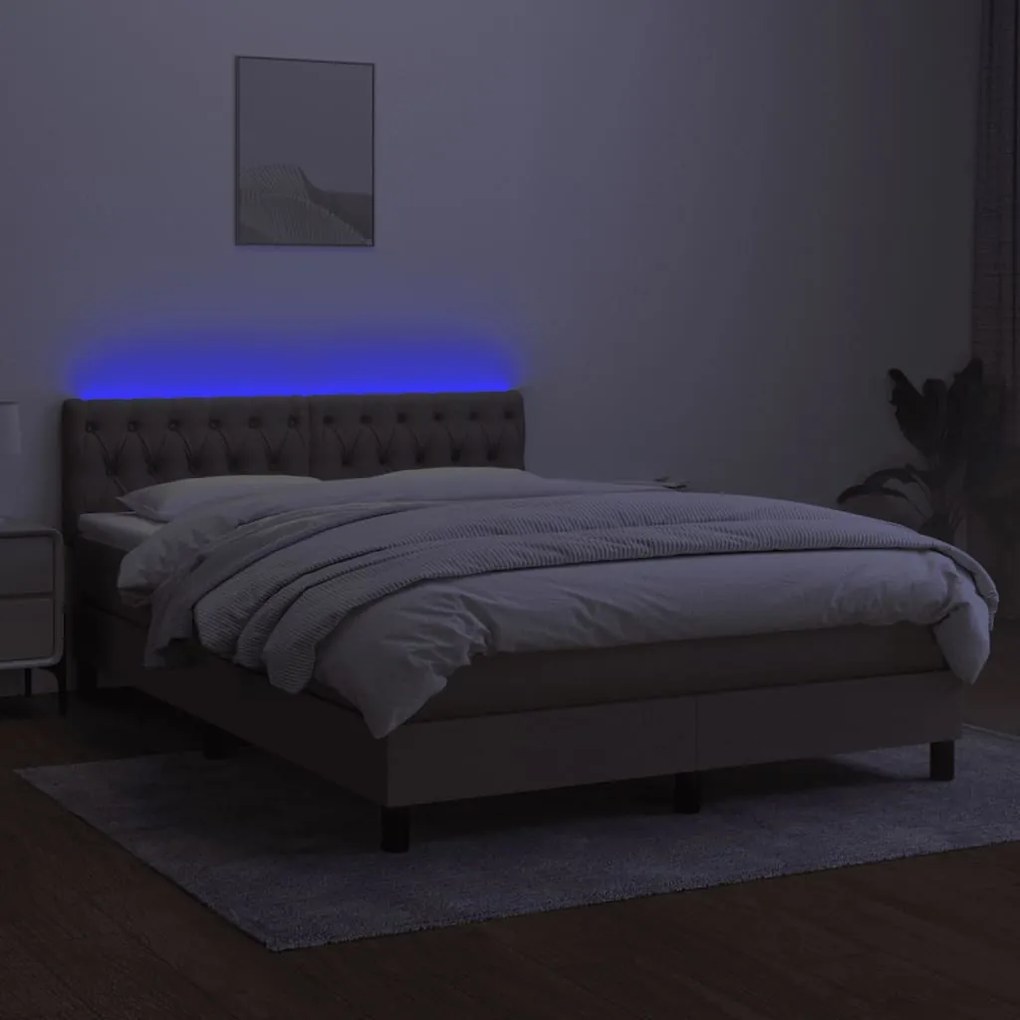 Cama box spring colchão/LED 140x190cm tecido cinza-acastanhado