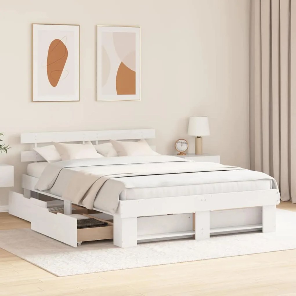 Estrutura da Cama Branco 140 x 200 cm Madeira de Pinheiro