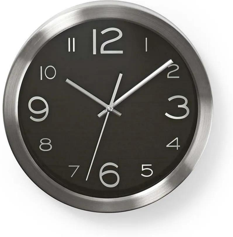 Nedis CLWA010MT30BK - Relógio de parede 1xAA/1,5V aço inoxidável 30 cm preto