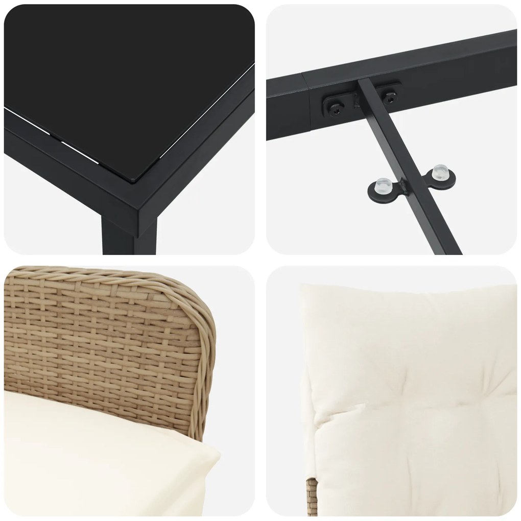 Conjunto de Jantar de Jardim 3 Peças com Almofadas Bege Rattan Poliést