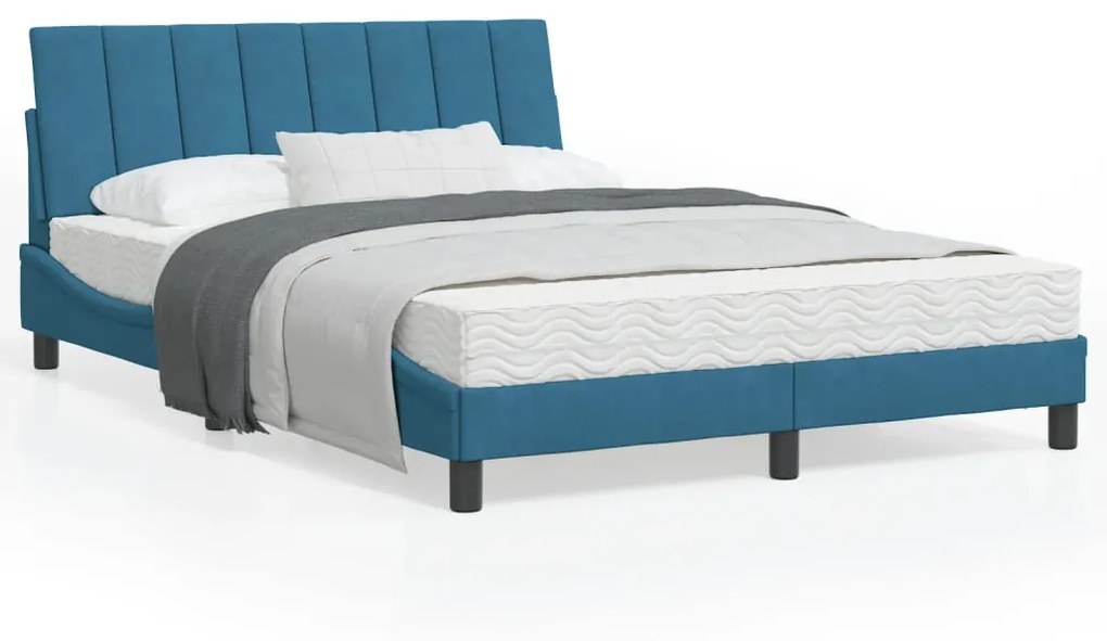 Estrutura de cama com cabeceira 140x190 cm veludo azul