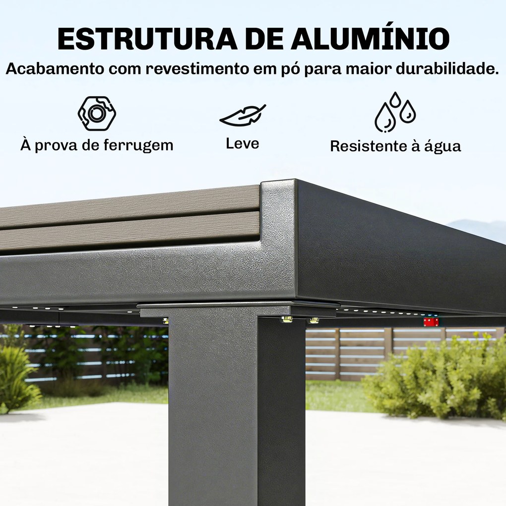 Conjunto de Mesa e Cadeiras de Jardim com Mesa Extensível Estrutura de Alumínio 8 Cadeiras e Tampo de Ripas de Madeira Plástica