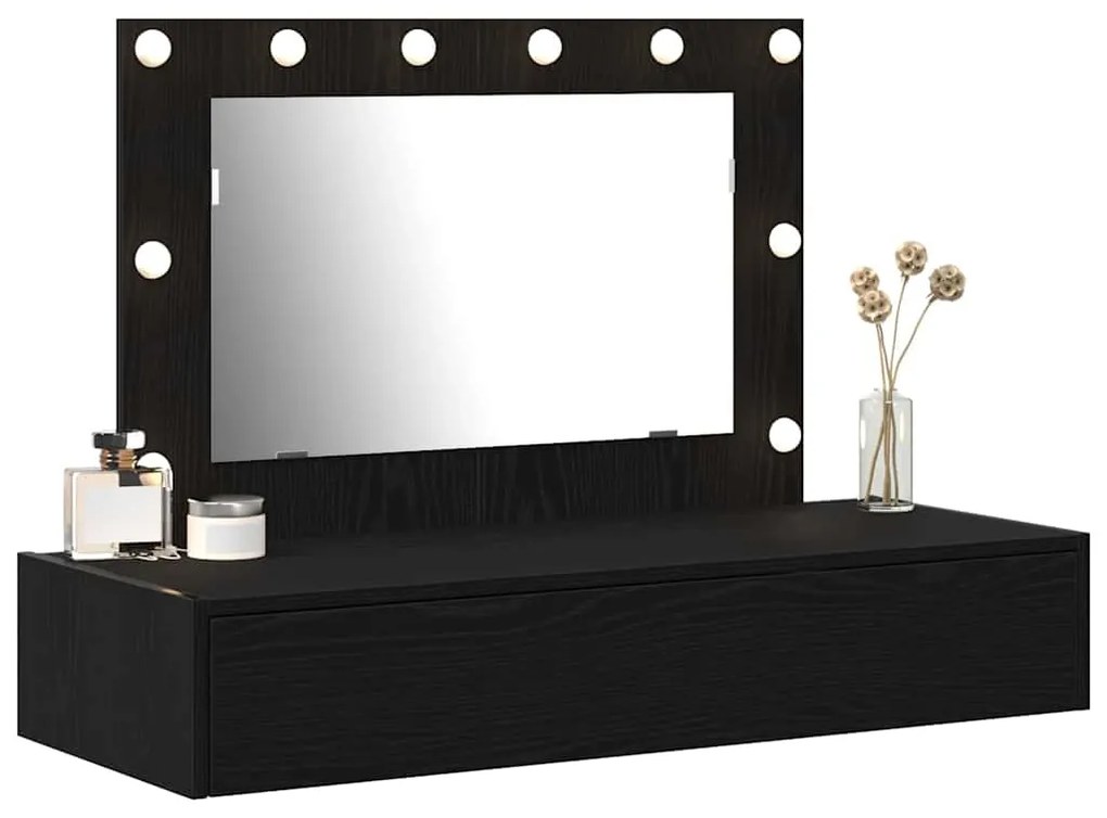 Mesa de Toucador Suspensa com Luzes LED em Carvalho Preto