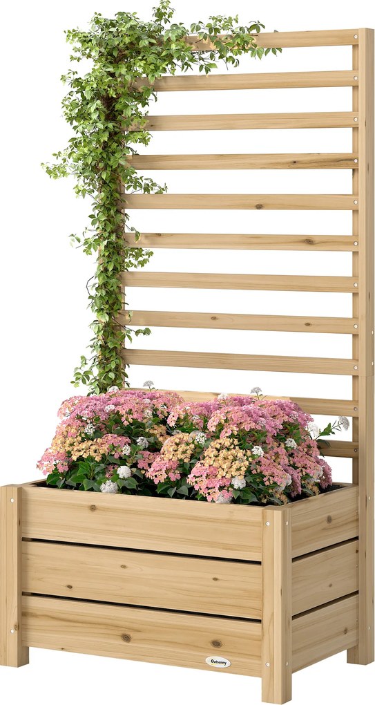 Floreira com treliça 60 x 39 x 120 cm, floreira com proteção contra olhares curiosos, orifício de drenagem e forro interior, madeira natural
