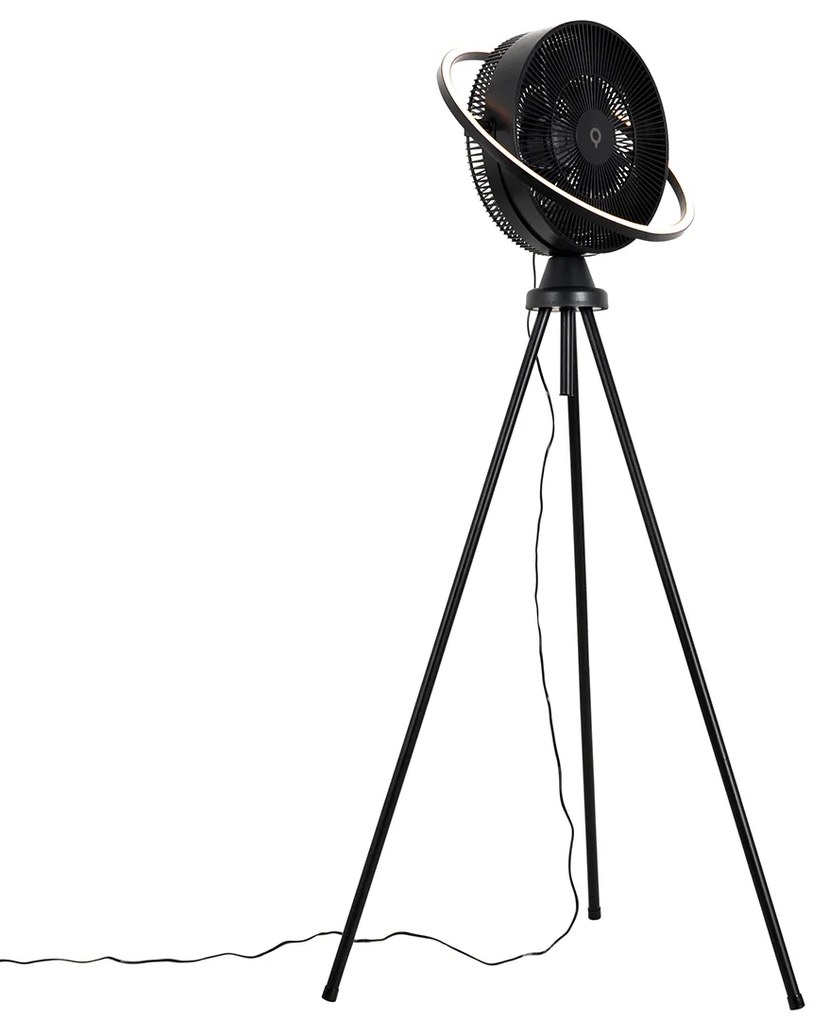 Ventilador de pé tripé preto com LED regulável em 3 níveis - Marleen Moderno