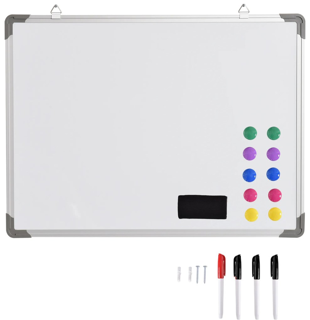 HOMCOM Quadro Magnético Quadro Magnético de Parede Incluí 10 Ímás 1 Apagador e 4 Marcadores 60x45 cm Branco