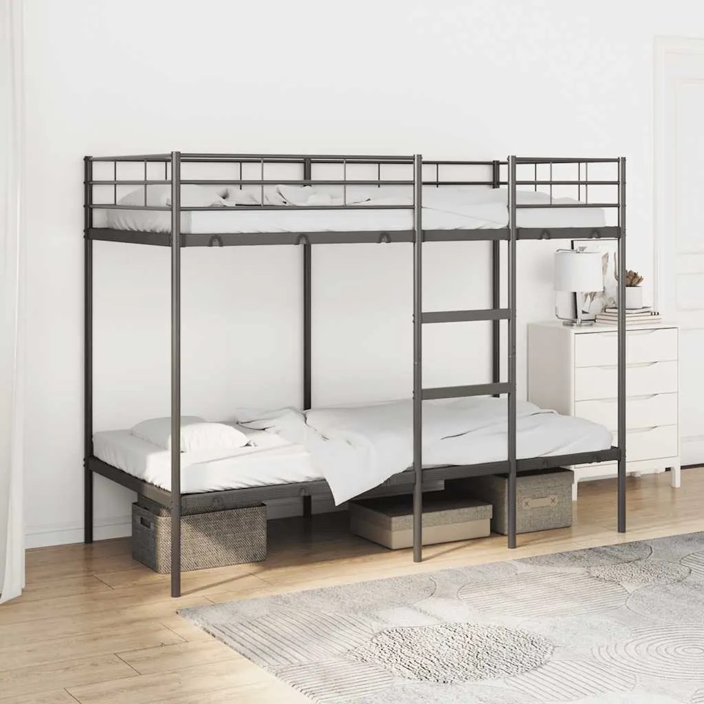 vidaXL Beliche sem colchão 90x200 cm aço preto