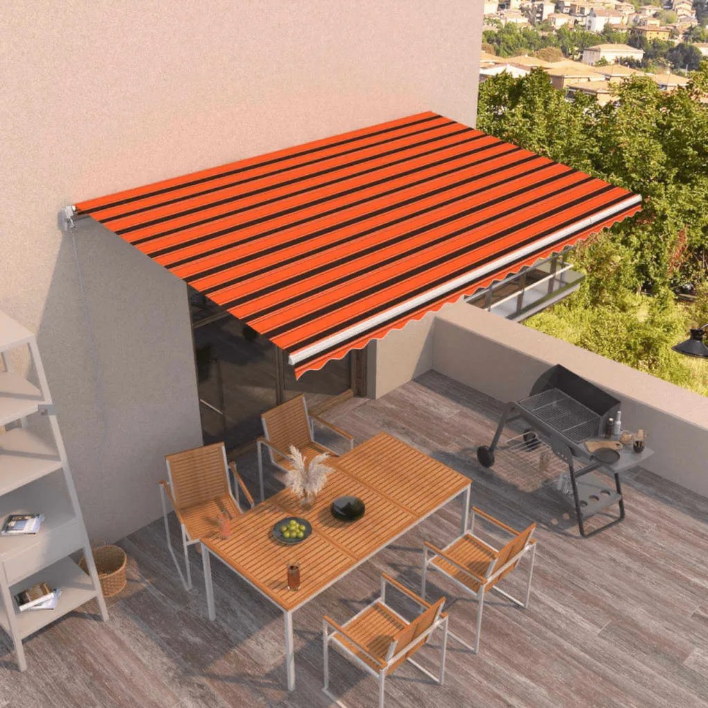 Toldo retrátil manual 500x350 cm laranja e castanho