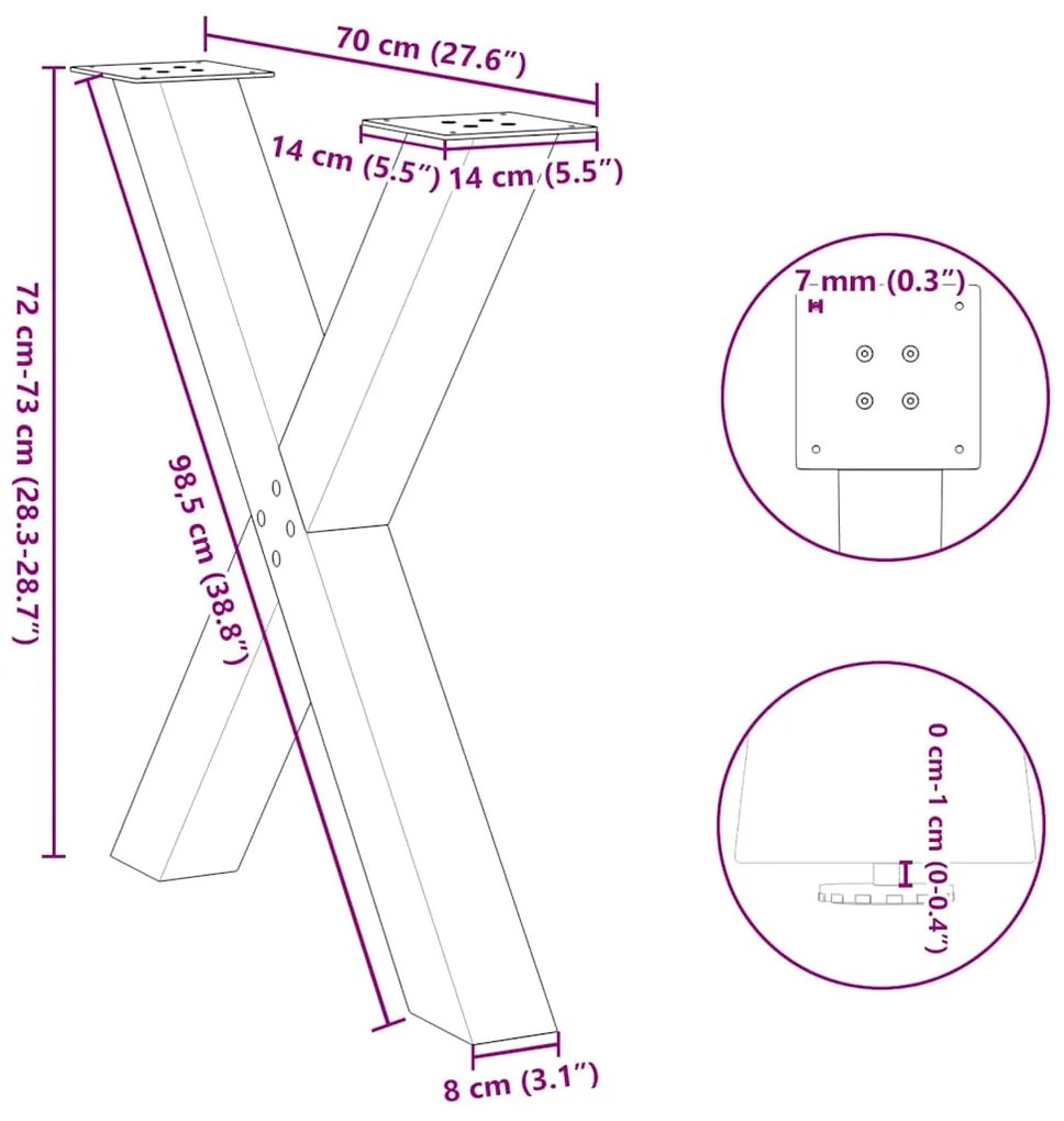 Pés para mesa de jantar em formato de X, 2 peças, branco, 70x(72-73) c