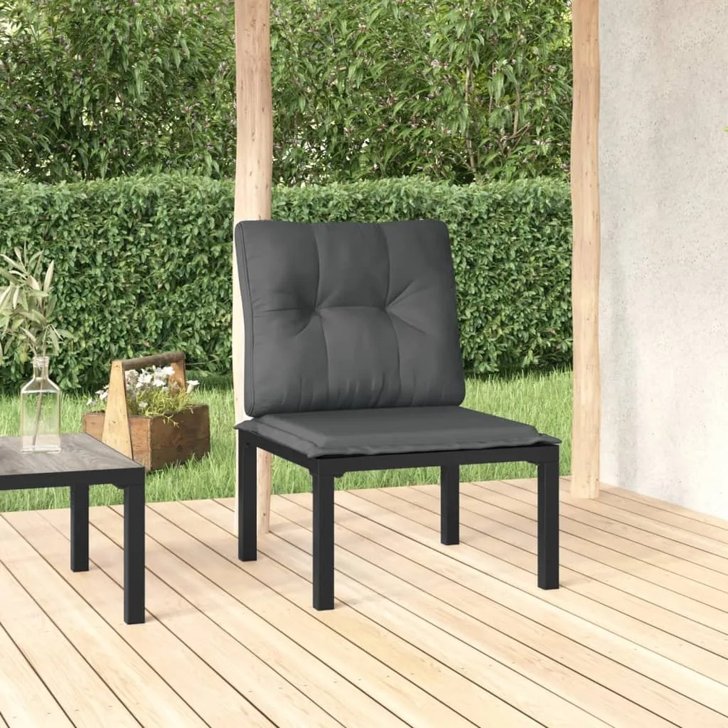 vidaXL Cadeira de jardim c/ almofadões vime PE preto e cinzento