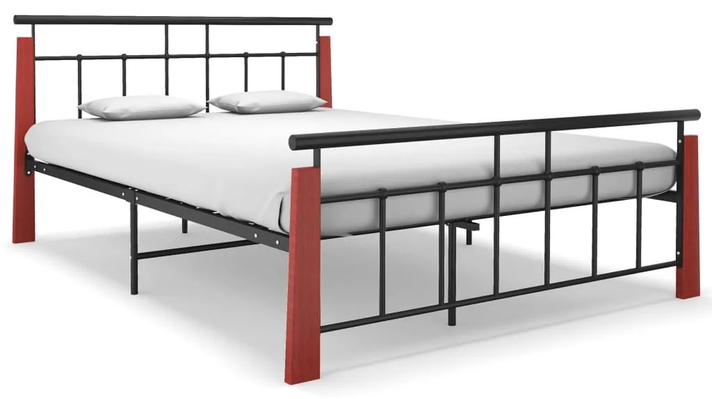 vidaXL Estrutura de cama 140x200 cm metal/madeira de carvalho maciça