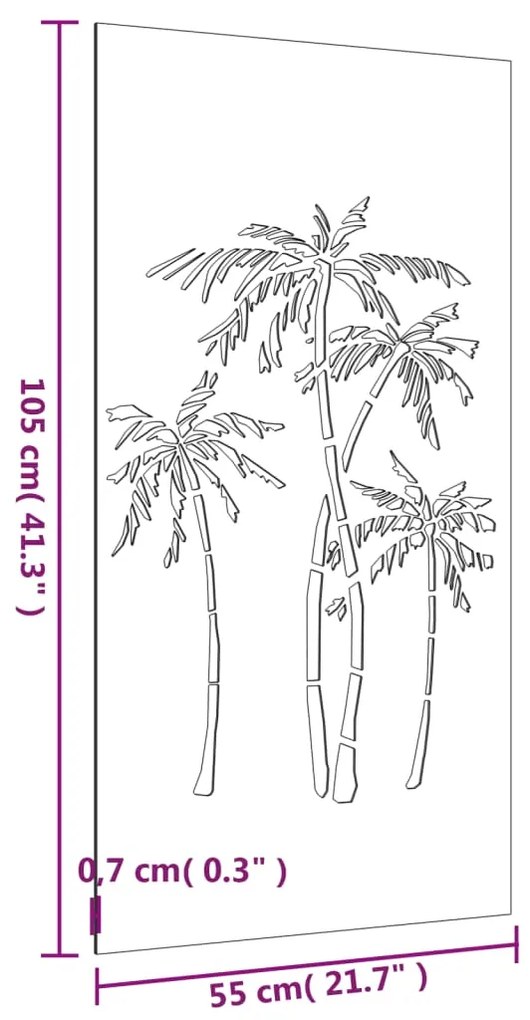 Decoração p/ muro de jardim 105x55cm aço corten design palmeira