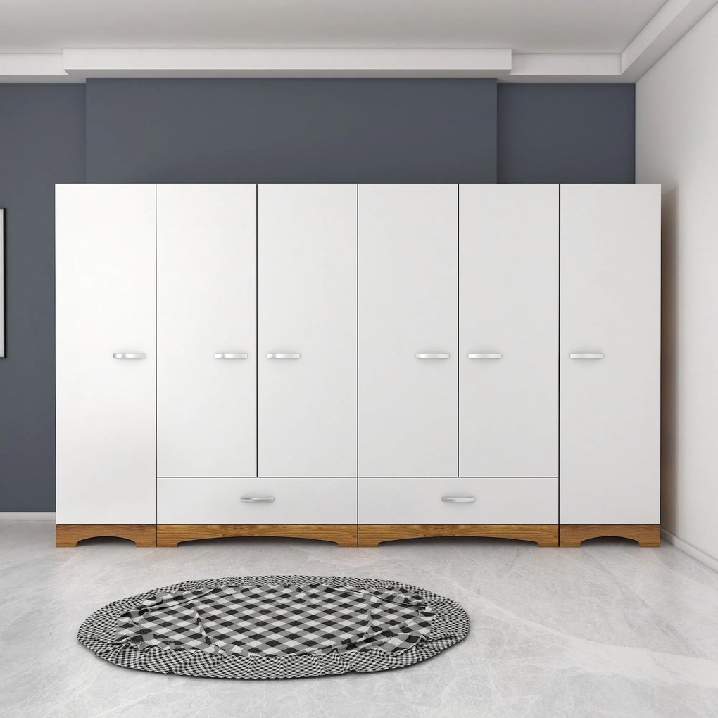 Guarda-roupa F4 – Branco/Nogueira – 243 cm x 181 cm x 47,6 cm