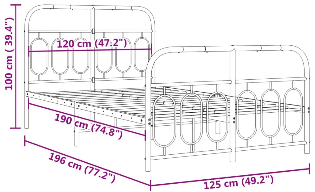 Estrutura de cama com cabeceira e pés 120x190 cm metal branco