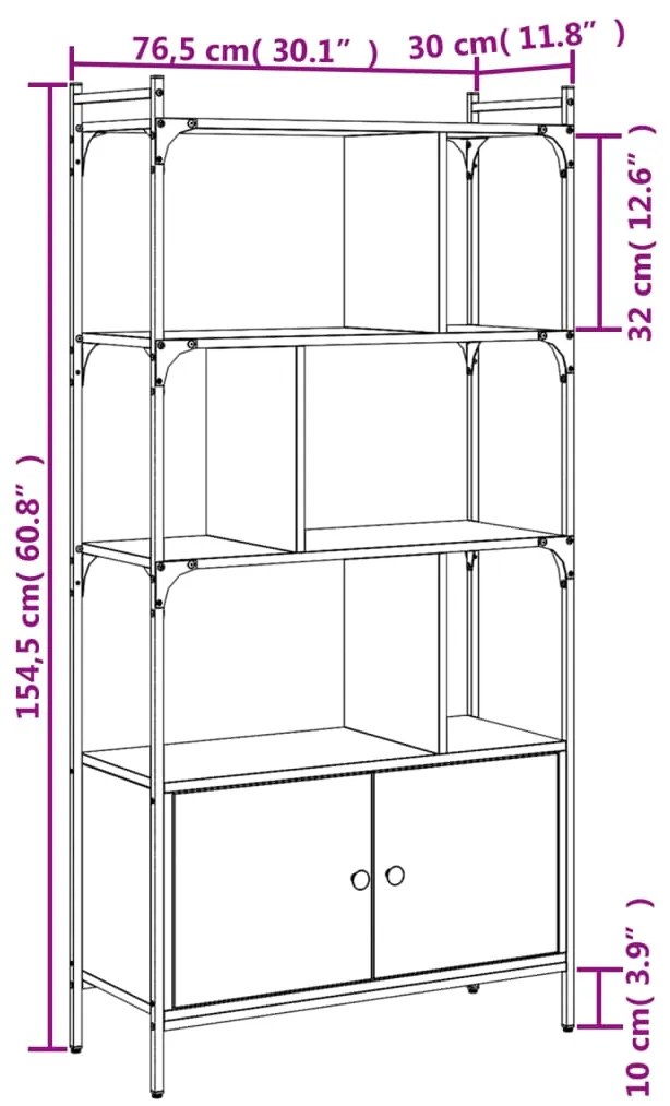 Estante c/ portas 76,5x30x154,5 cm deriv. madeira cinza sonoma