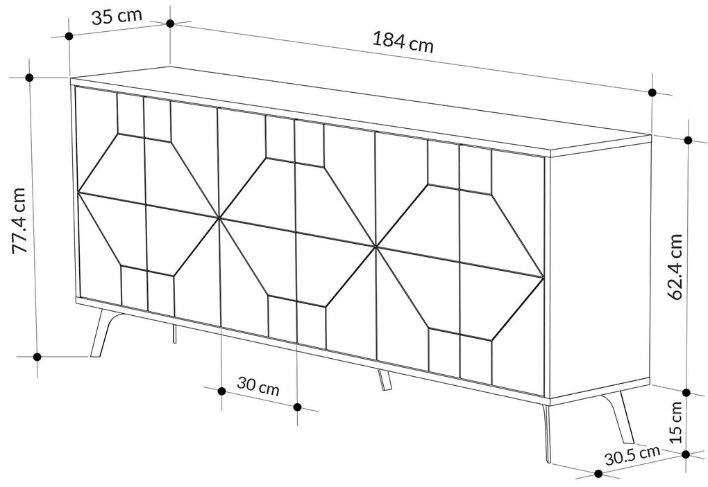 Aparador "Dune" - 184x77.4x35 cm - Moka Claro - Design Moderno e Sofis