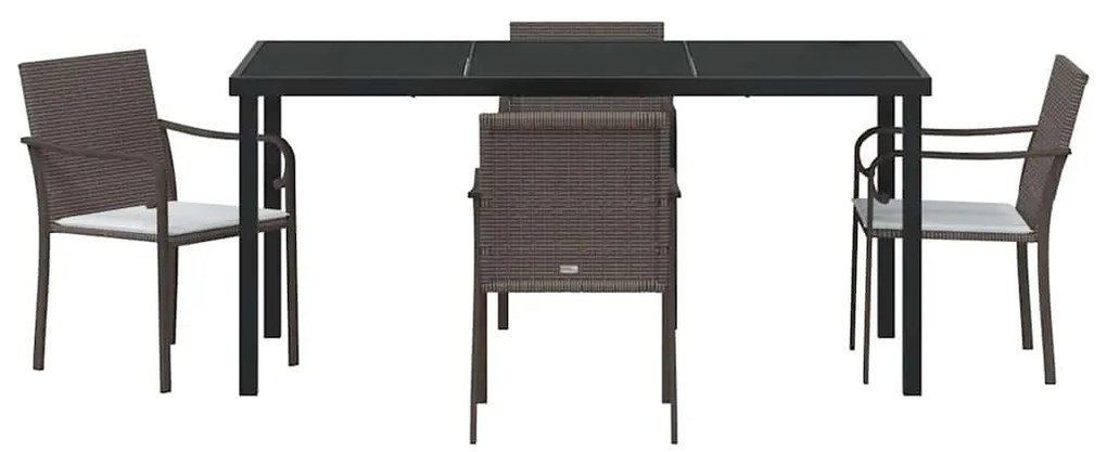 Conjunto de Jantar de Jardim com 5 Peças e Almofadas - Rattan Marrom