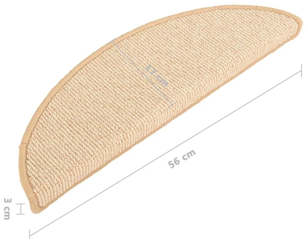 Tapete/carpete para degraus 15 pcs 56x17x3 cm cor creme
