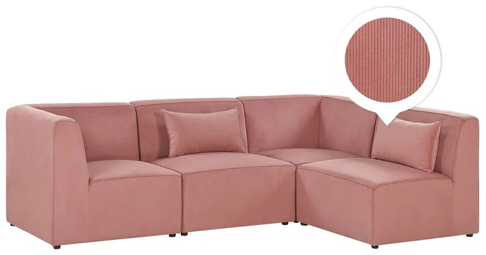 Sofá de canto esquerdo com 4 lugares em bombazine rosa LEMVIG Beliani