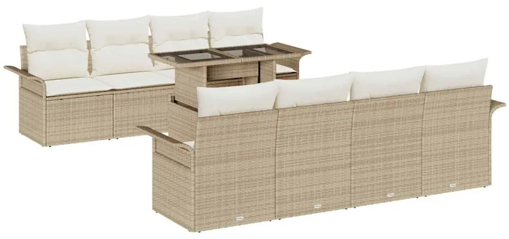 Sofá de Jardim 9 Peças com Almofadas Bege em Rattan Sintético