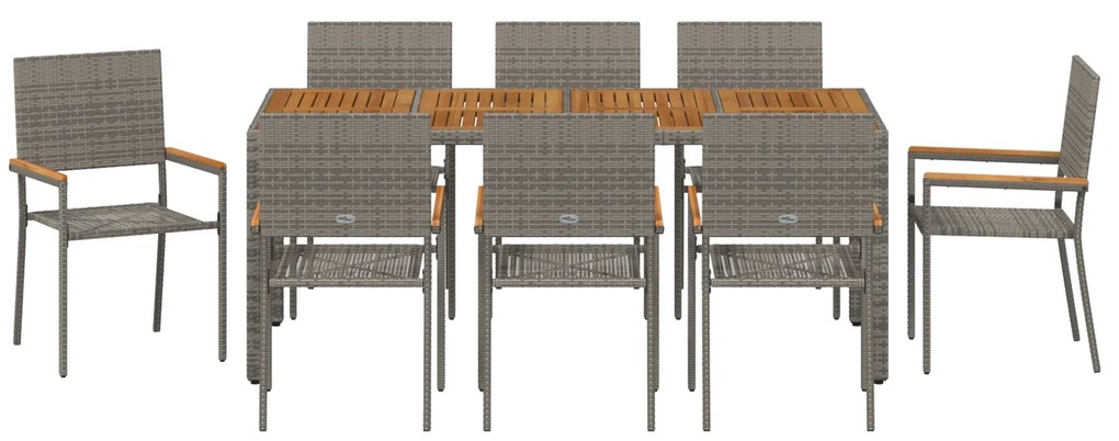 Conjunto de Jantar de Jardim vidaXL 9 Peças Cinza Rattan Poly