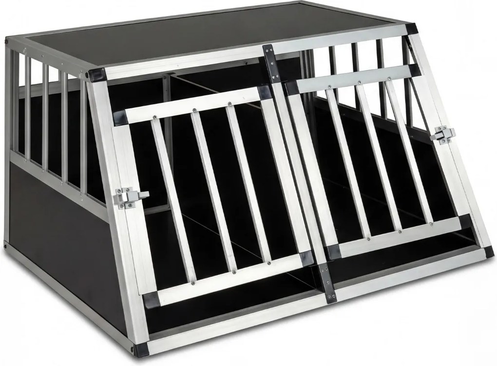 Transportadora de viagem para cães 89 x 69 x 50,5 cm em alumínio para animais de estimação Porta com fechadura Divisória removível À prova de mordidas