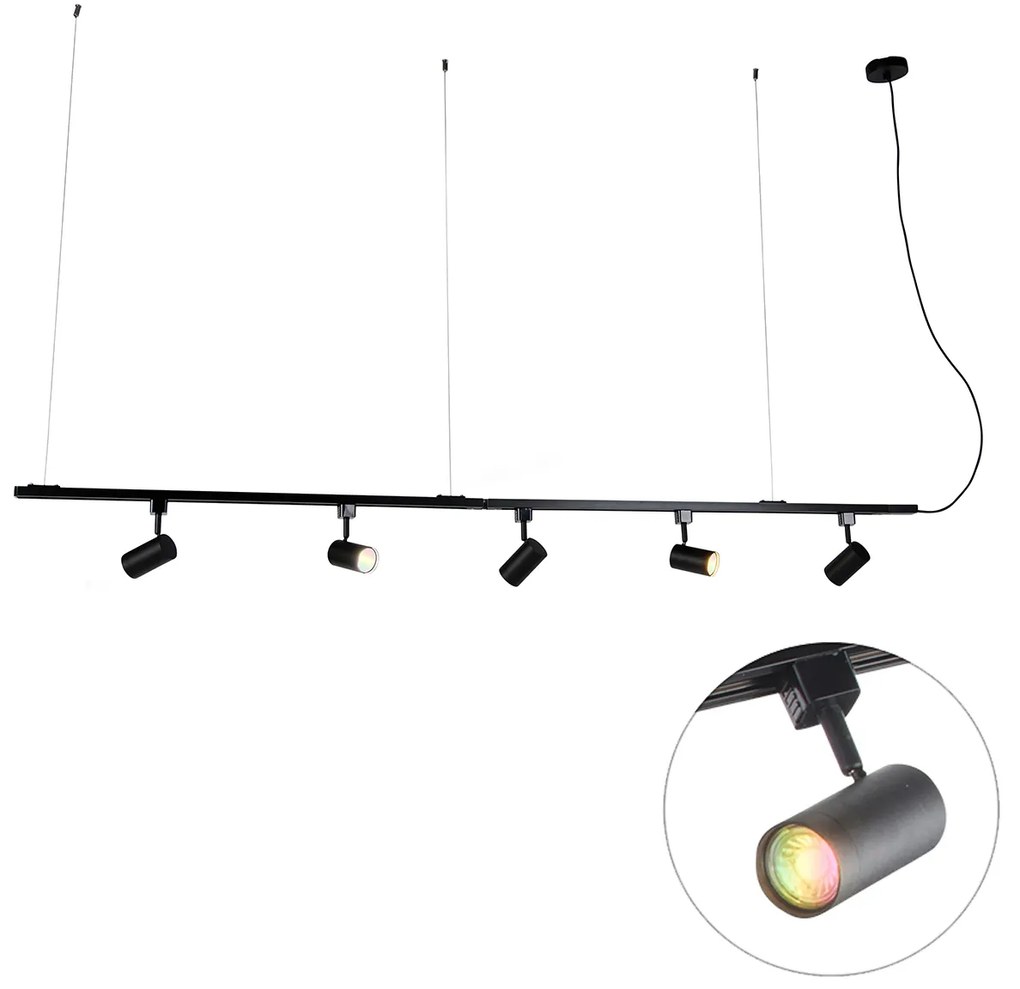 LED Sistema de calha pendente inteligente preto monofásico com 5 GU10 Wi-Fi - Jeana Moderno