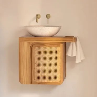 Conjunto De Móvel De Casa De Banho Suspenso 60x40 Cm Em Madeira De Teca Georgy Madeira De Teca & Cimento Redondo Branco Ø40 Cm Zavion & Sem - Sklum