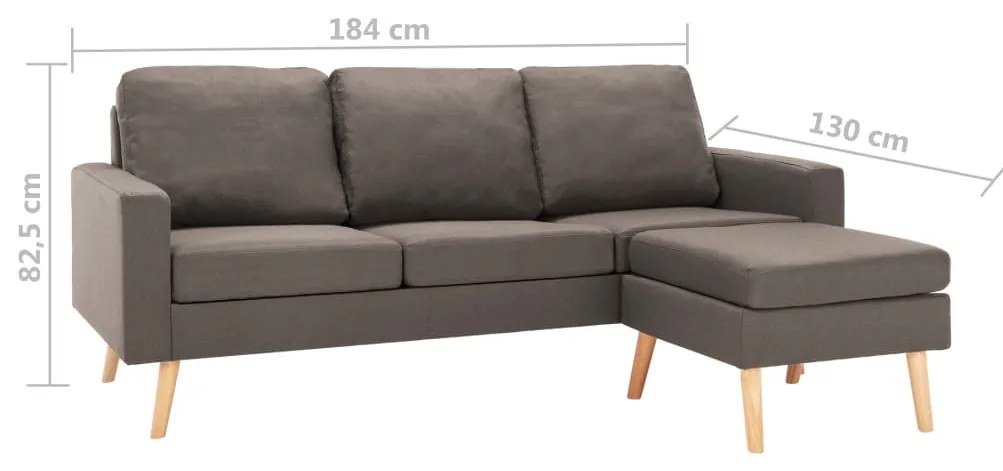 Sofá de 3 lugares com apoio de pés tecido cinzento-acastanhado