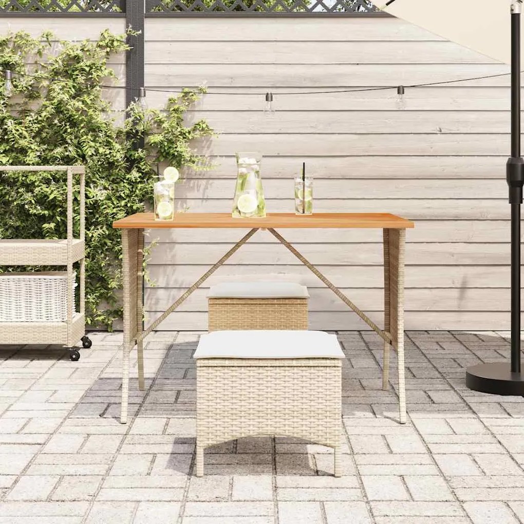 3 pcs conjunto de jantar p/ jardim com almofadões vime PE bege