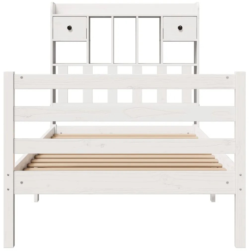 Cama com estante sem colchão 75x190 cm pinho maciço branco