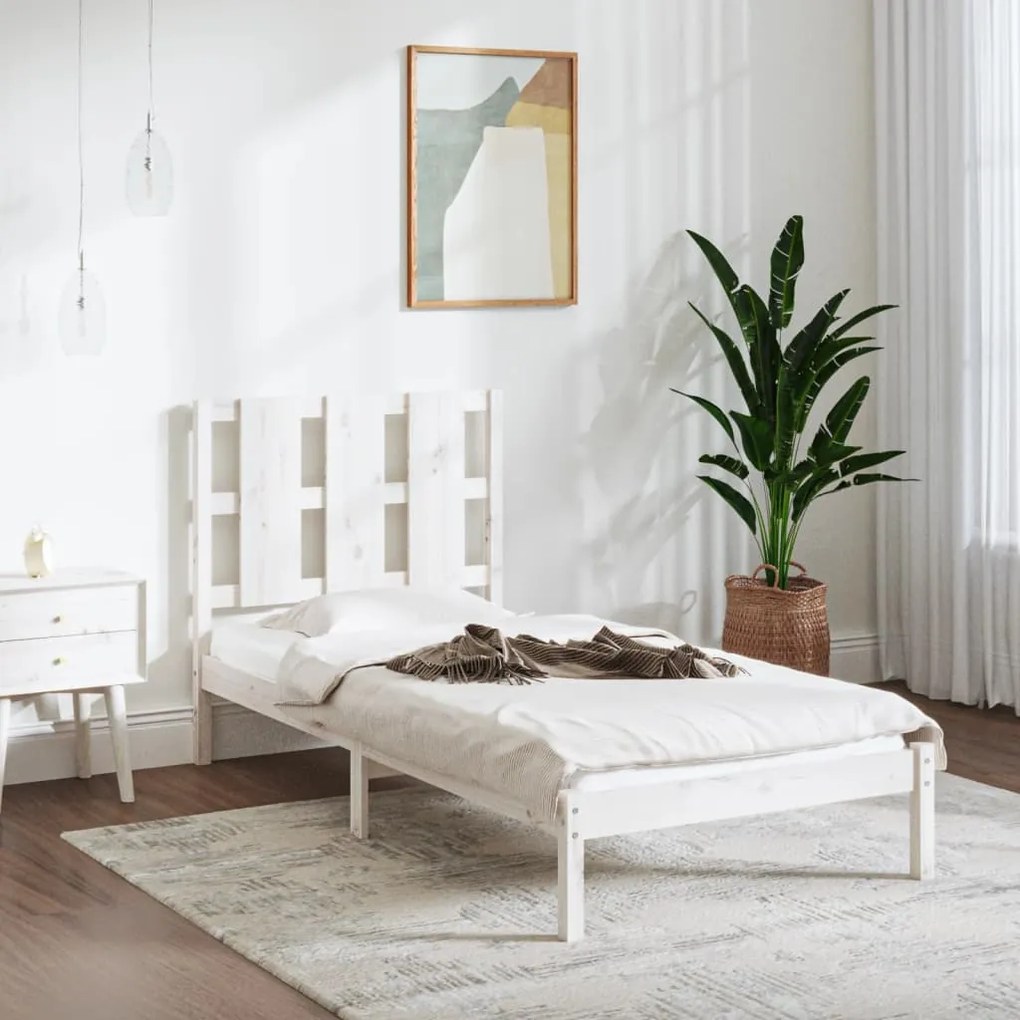 3105566 vidaXL Estrutura de cama solteiro 90x190 cm madeira maciça branco