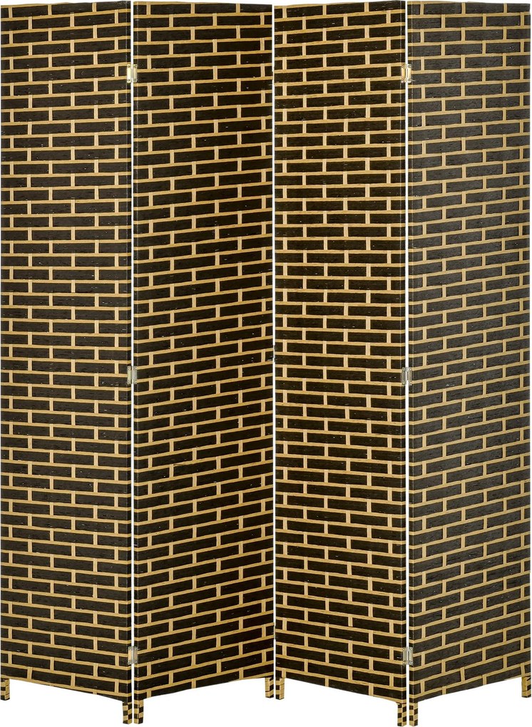 HOMCOM Biombo interior 4 Painéis Dobráveis 180L x 180H cm separador de ambientes Madeira de choupo Fibras de papel trançado Chocolate Palha | Aosom Portugal