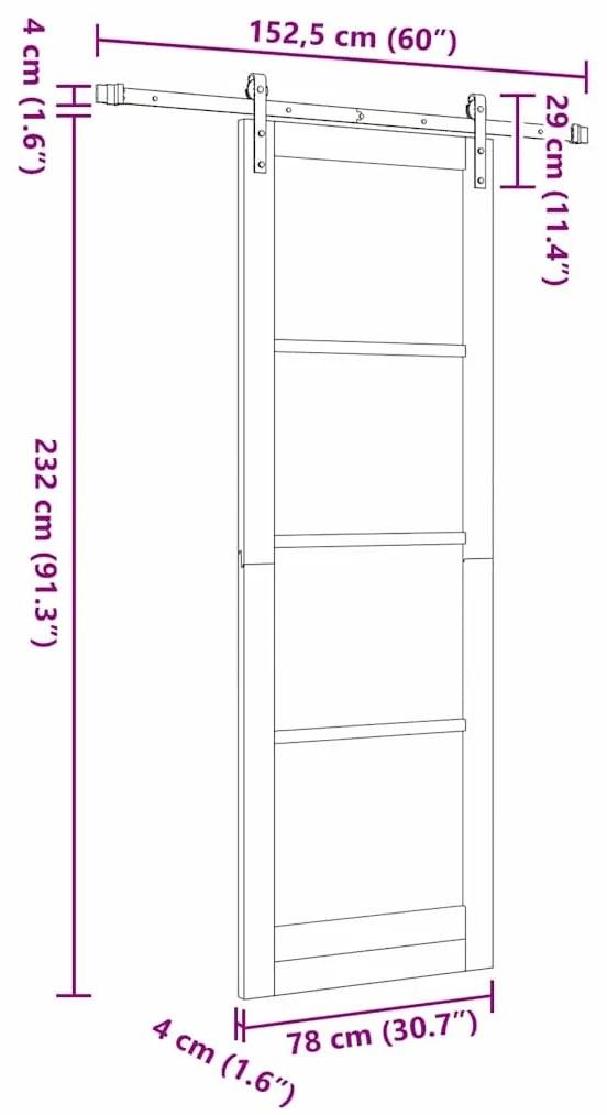 Porta Deslizante com Conjunto de Ferragens 78x232 cm Madeira de Pinho