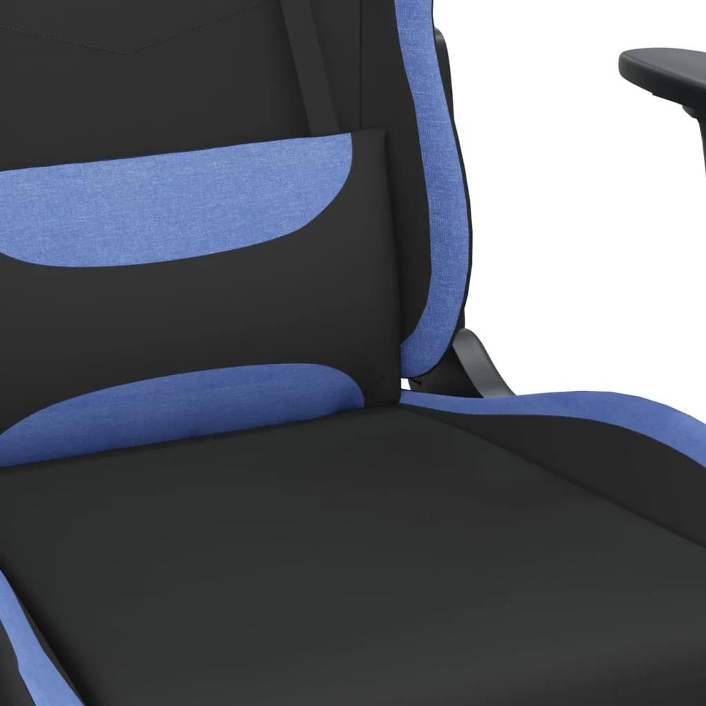 Cadeira Gaming Reclinável com Apoio de Pés em Tecido - Preto e Azul -