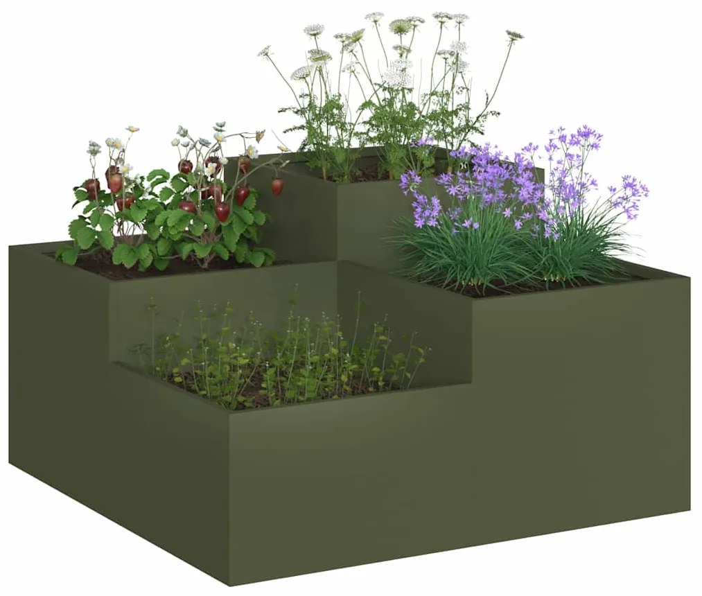 Jardineira vidaXL 80x80x48 cm Verde Oliva Aço