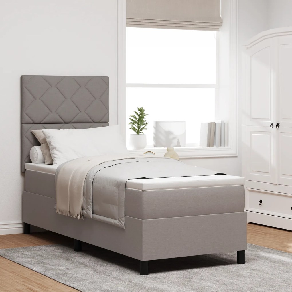vidaXL Cama Box com Colchão e Luz LED em Taupe, 80 x 200 cm, Estrutura em Tecido